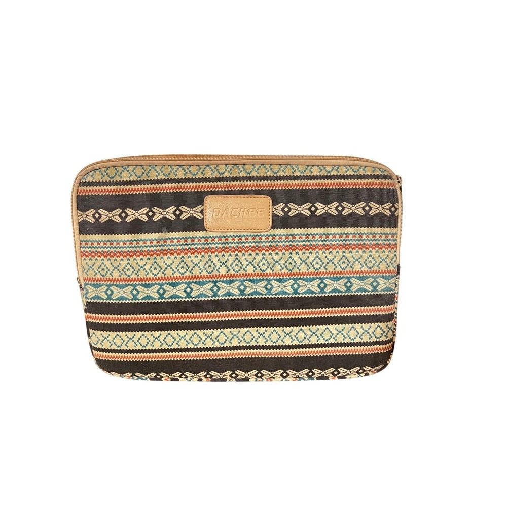 Dachee Bohemian Tribal Canvas Laptop Sleeve Case 13-14 inch Black Teal Rust